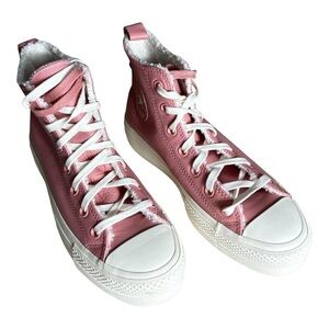 Converse High Lift High Tops Pink Lined Leather Shoes Size 8.5